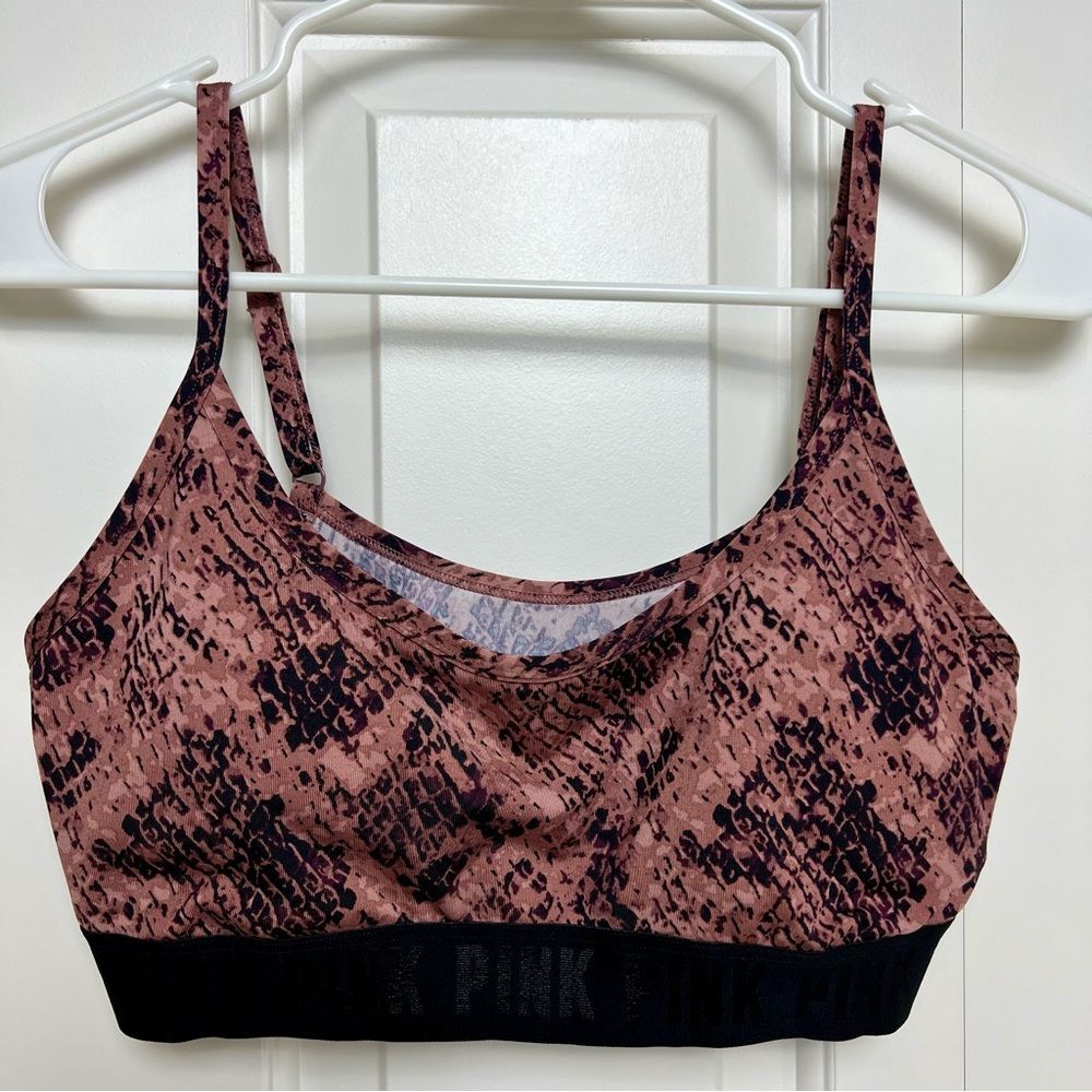 VICTORIAS SECRET PINK Ultimate Lightly Lined Sports Bra Black Pink Snake Print L
